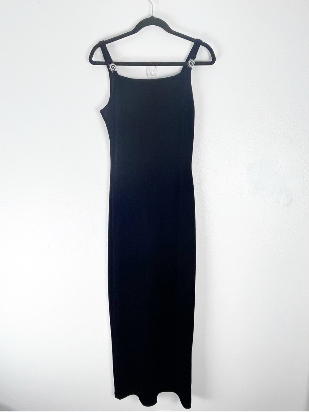JESSICA MCCLINTOCK GUNNE SAX Black Velvet Back Zipper Jeweled Straps Dress 9/10